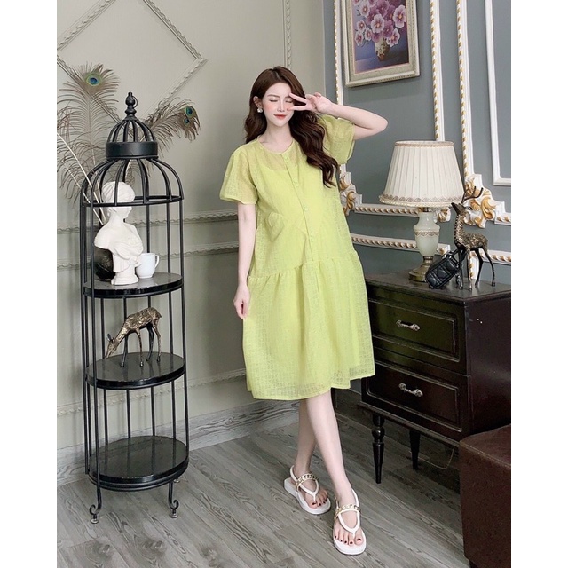 váy bầu voan thiết kế 2 lớp bèo đuôi cá Hàng loại 1,phù hợp đi biển,đi chơi,đi làm-Đầm bầu tiểu thư siêu xinh