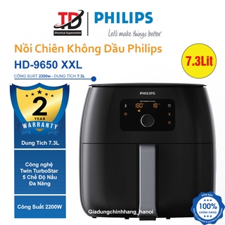 Mua Nồi Chiên Không Dầu Điện Tử Philips Premium HD9650/91  Size XXL 7.3Lit  Công Suất 2200W  Bảo Hành Chính Hãng 2 Năm