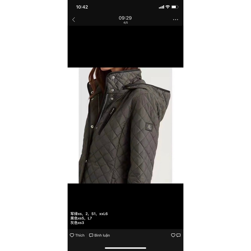 Áo khoác Ralph Lauren trần trám lông vũ