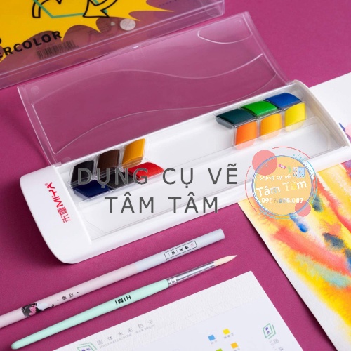 [ TÂM TÂM ]-Màu nước cao cấp HIMI RHOMBUS SOLID WATERCOLOR 12/24/36 màu -