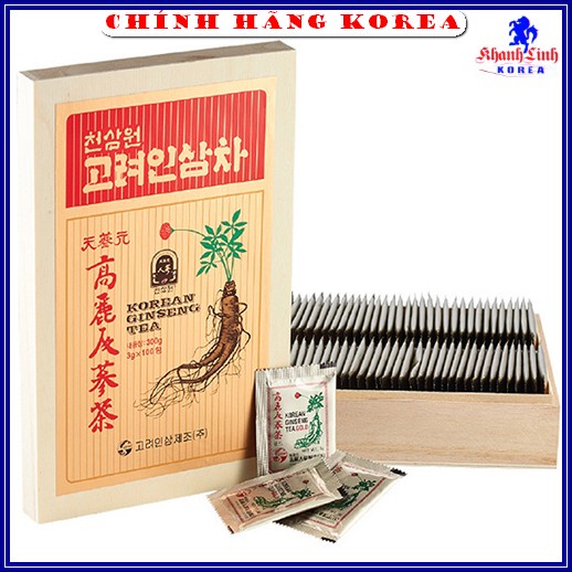 Trà Sâm Hộp Gỗ Hàn Quốc Chính Hãng Okinsam, Hộp 100 gói x 3gr