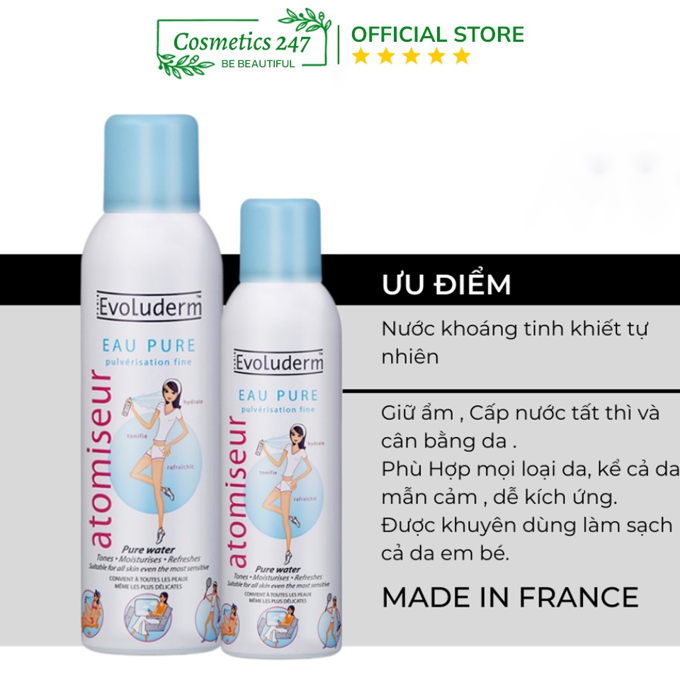 Xịt Khoáng Evoluderm Atomiseur Eau Pure Dưỡng Da, Cấp Ẩm 150ML & 400ML | BigBuy360 - bigbuy360.vn