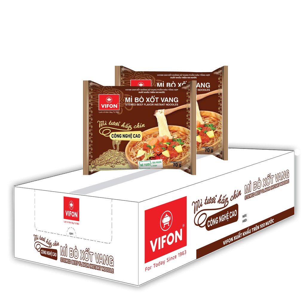 Thùng 30 Gói Mì Tươi VIFON vị Sốt Bò Vang (70gr/Gói)
