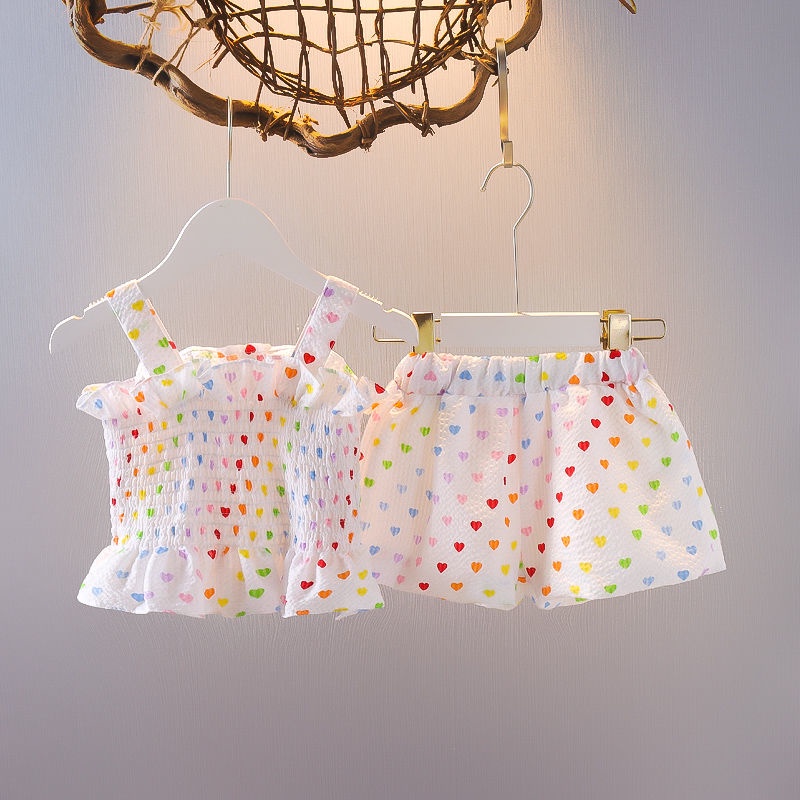 2023 Bộ Áo Sát Nách + Quần Short Thời Trang Mùa Hè Hàn Quốc Mới Cho Bé Gái