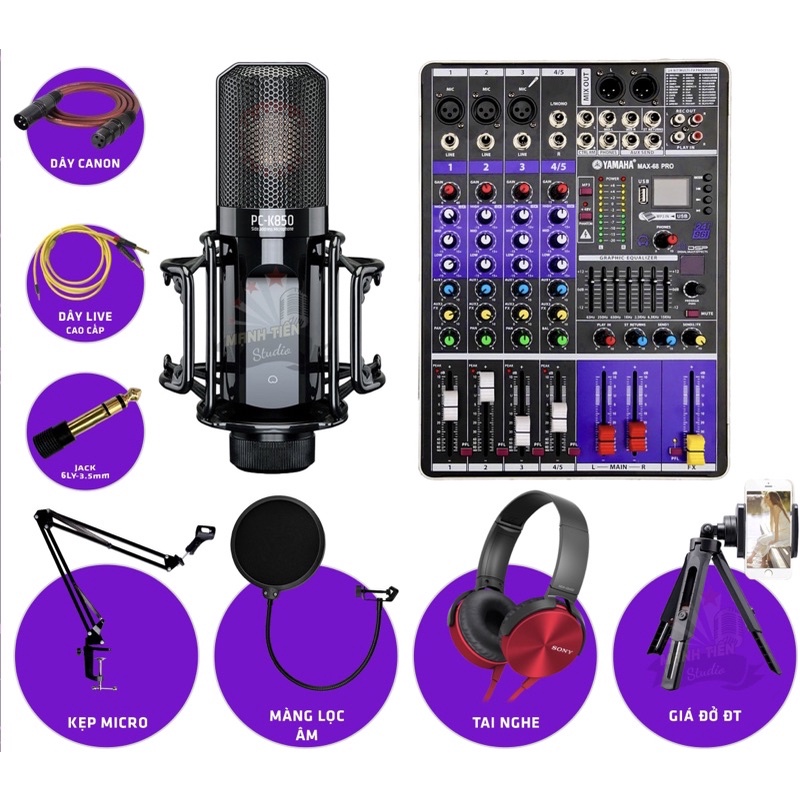 Combo Mixer Max 68 Pro Và Micro Takstar PC K850 Cao Cấp Chuyên Hát Livestream,Karaoke online Bảo Hành 2 Năm