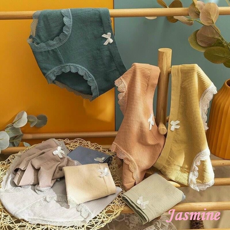 Quần lót nữ đính nơ cotton kháng khuẩn viền ren thoáng mát M02