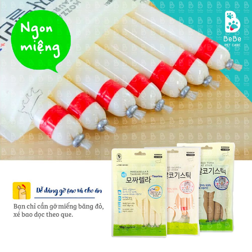 Xúc Xích Phô Mai &amp; Thịt Xông Khói Cho Mèo BOWWOW 70GR