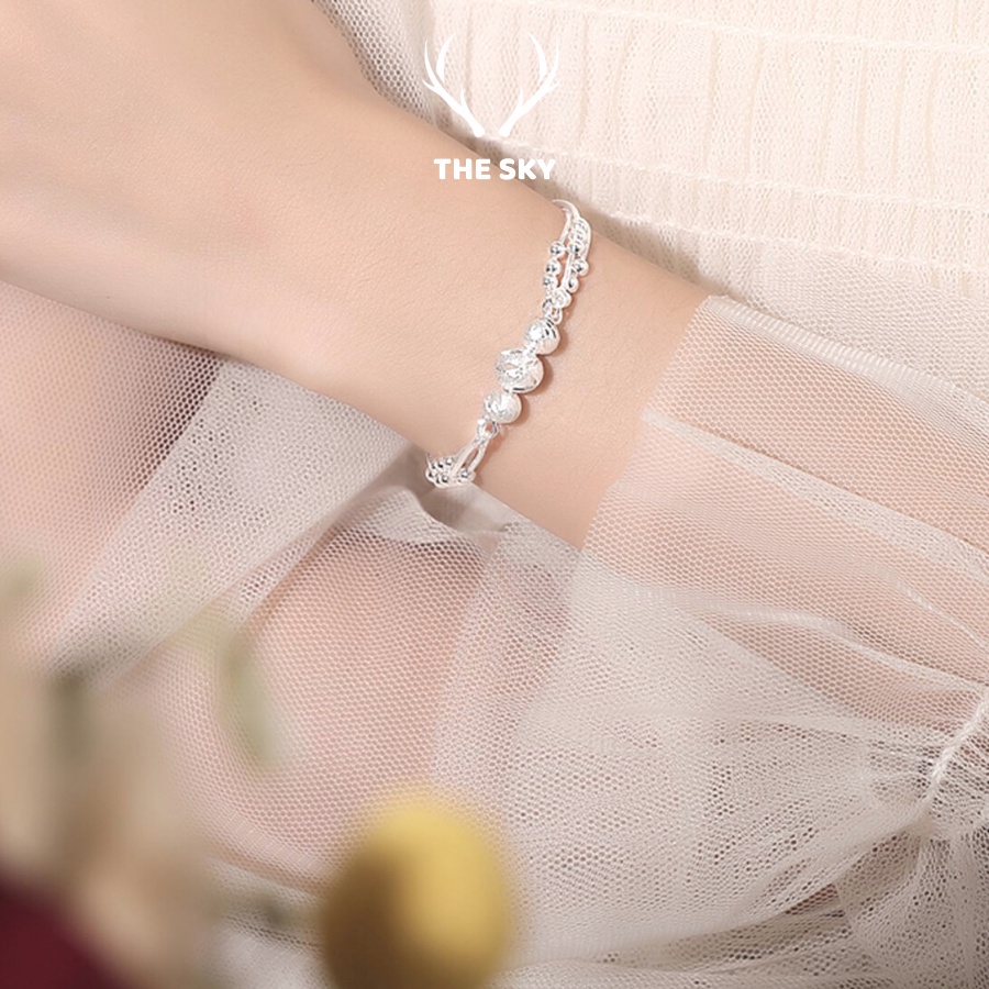 Vòng tay nữ VT1010 Sợi mảnh nhiều lớp đính hạt bạc, lắc tay bạc phụ kiện trang sức đẹp THE SKY