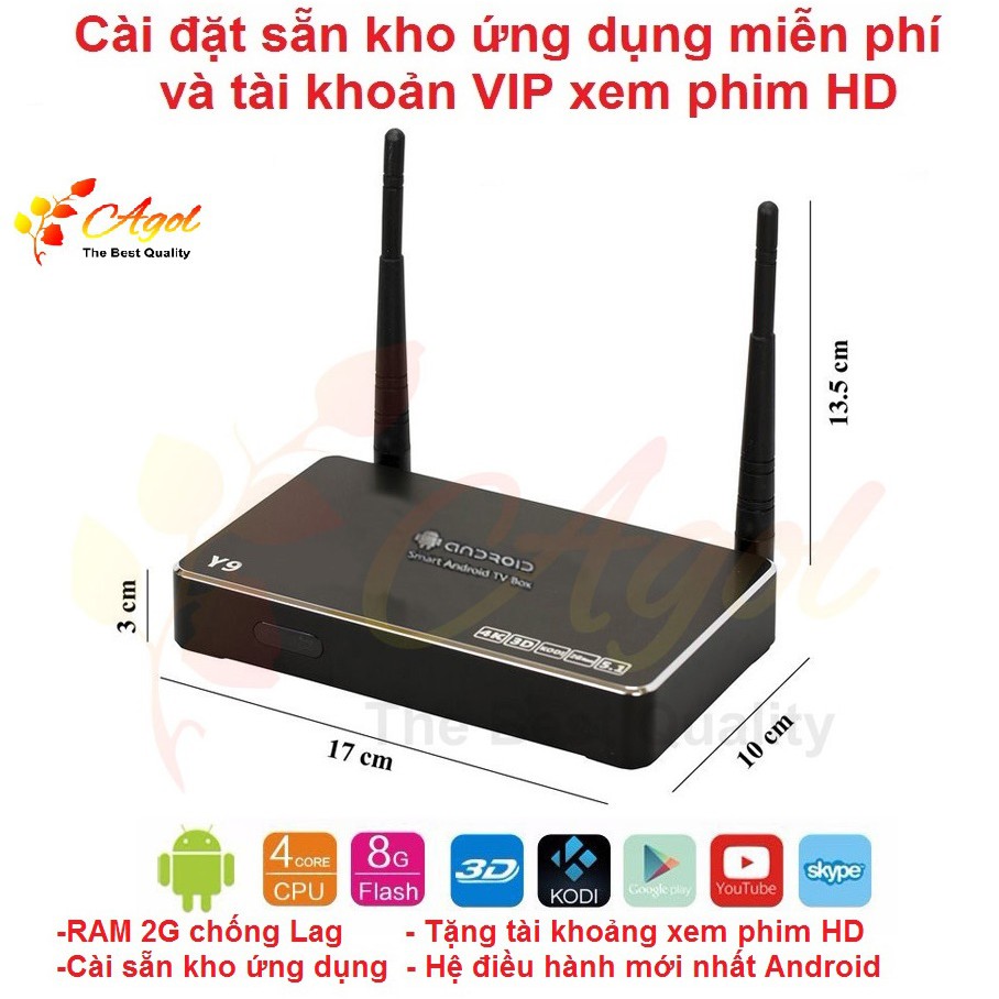 tivi box RAM 2G ROM 8G có bluetooth mới 2017 Y9 bảo hành 6 tháng tặng loa bluetooth không dây