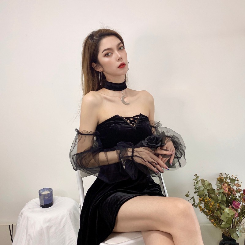 [CÓ SẴN M] Váy cúp ngực tay bồng tiểu thư (Tặng kèm Choker) | BigBuy360 - bigbuy360.vn