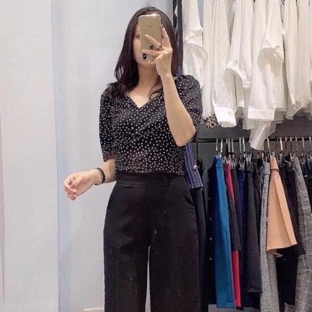 Quần tây ống rộng nữ lưng cao khóa sườn dáng dài công sở màu đen vải mềm - Quần vải nữ cạp cao ống suông đứng mặc đi học