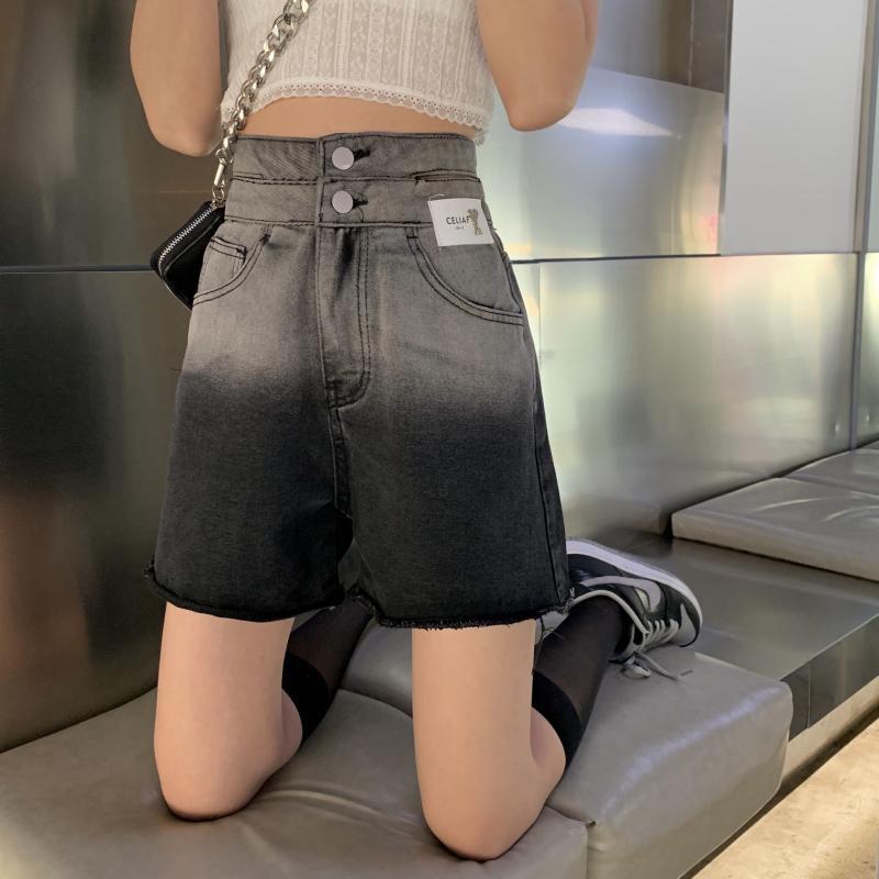 Quần short Denim lưng cao màu gradient thời trang cá tính cho nữ