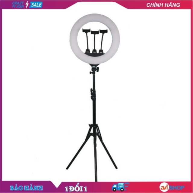 Đèn Live stream size 45cm hỗ trợ bán hàng, spa làm đẹp, make up, học online, dạy online, kèm chân 3 kẹp đủ bộ