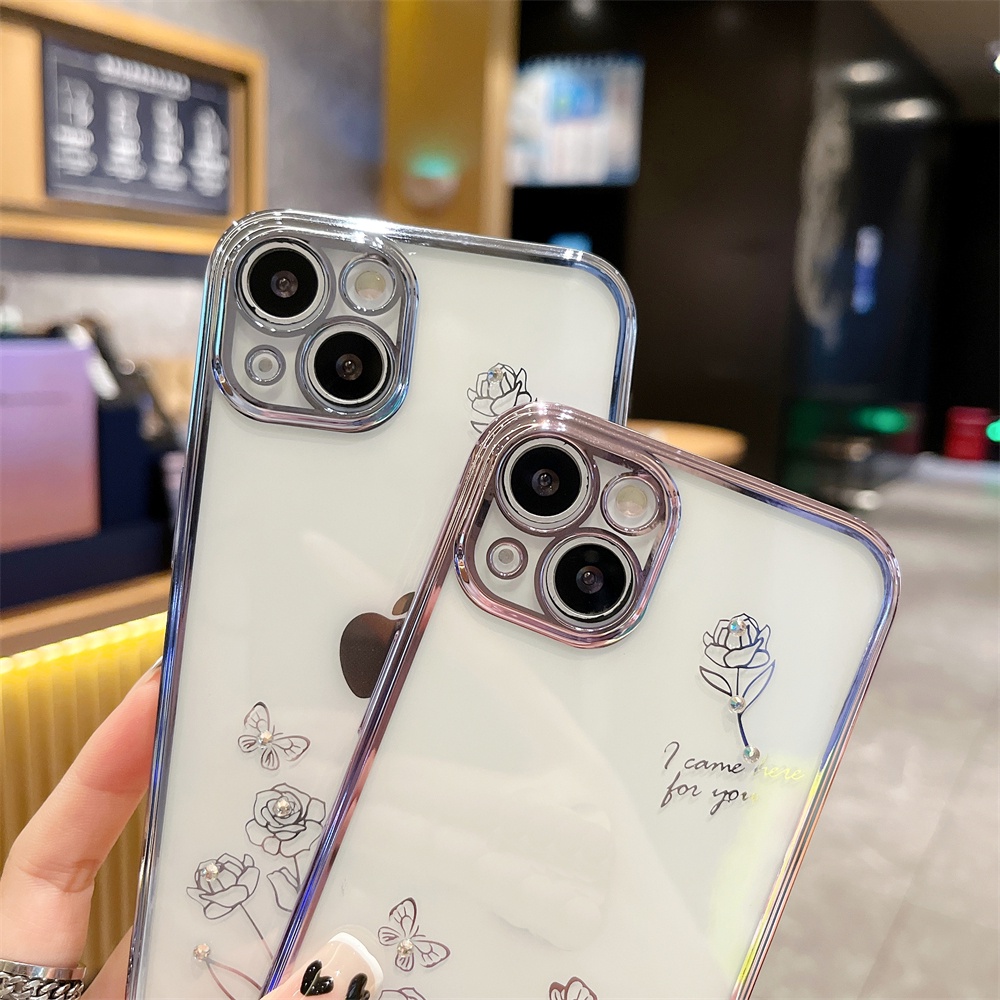 Ốp Điện Thoại TPU Dẻo Họa Tiết Hoa Đính Kim Cương Thời Trang Cho IPHONE 13 12 11 PRO MAX