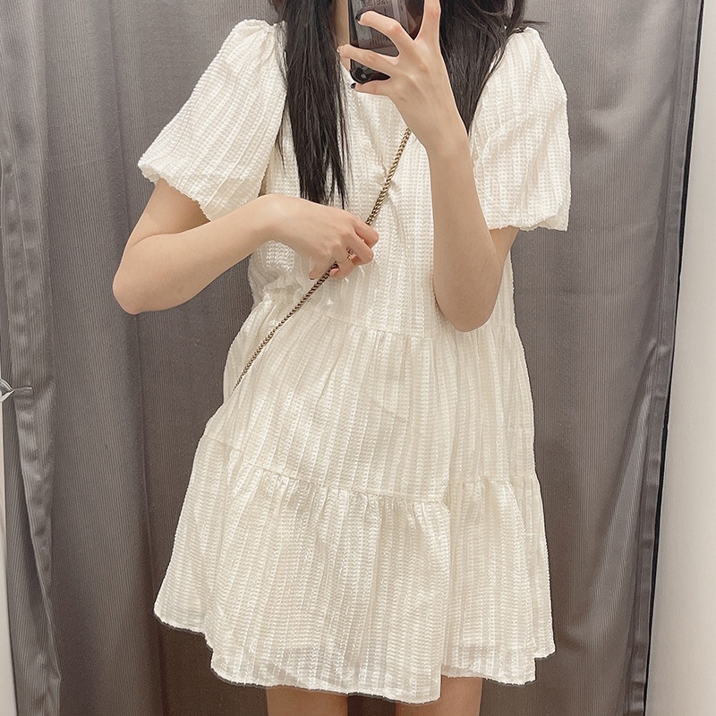 Xiaozhainv Đầm Tay Ngắn Màu Trắng Thời Trang Mùa Hè Cho Phái Nữ
