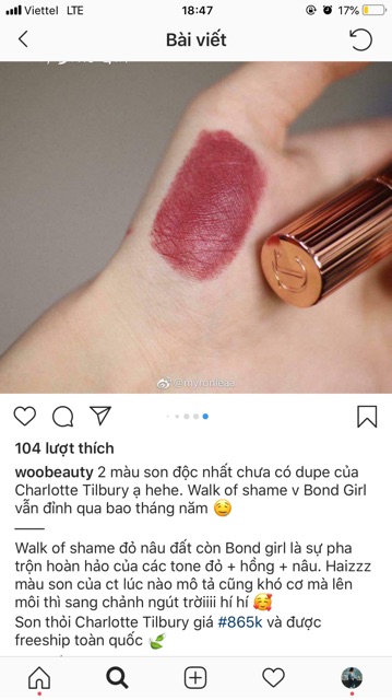 Thanh lý Son Charlotte Tilbury Matte Revolution màu Bond Girl