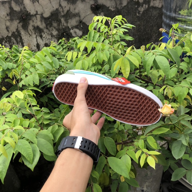 Giầy vans style36 trắng xanh da thật lót trắng 1:1 ( full box + freeship )