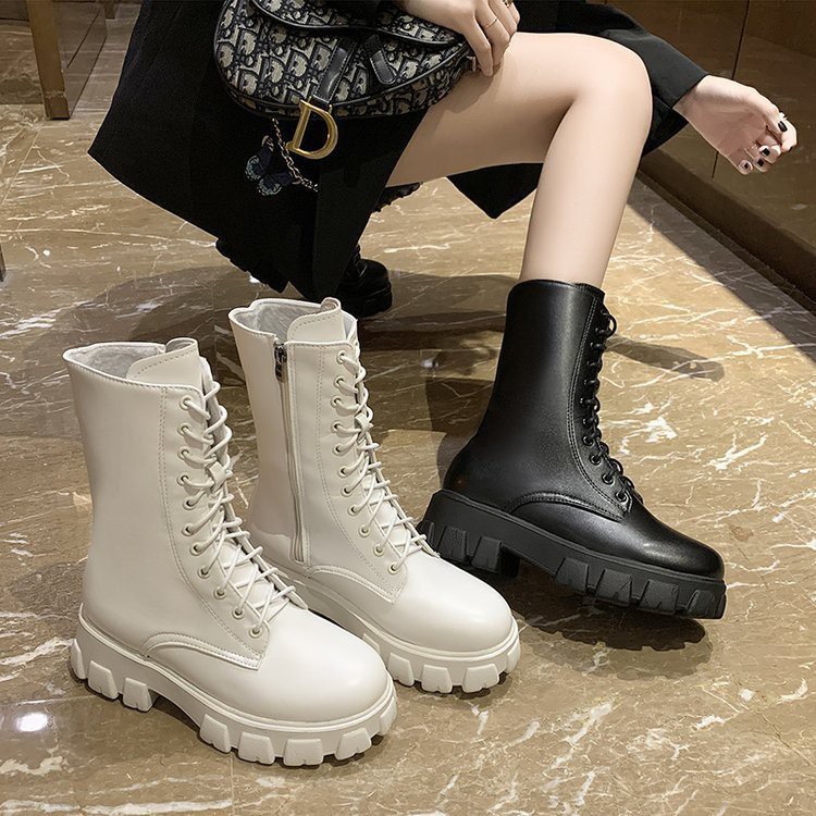 Boot nữ cổ cao phong cách Ulzzang cao cấp,có khóa kéo đế dộn 5cm hottrend 2021