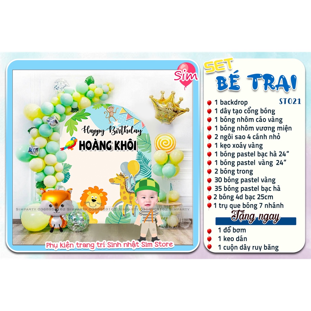 Set trang trí sinh nhật, trang trí thôi nôi, đầy tháng bé trai bé gái hot trend siêu dễ thương trọn bộ đầy đủ Simparty