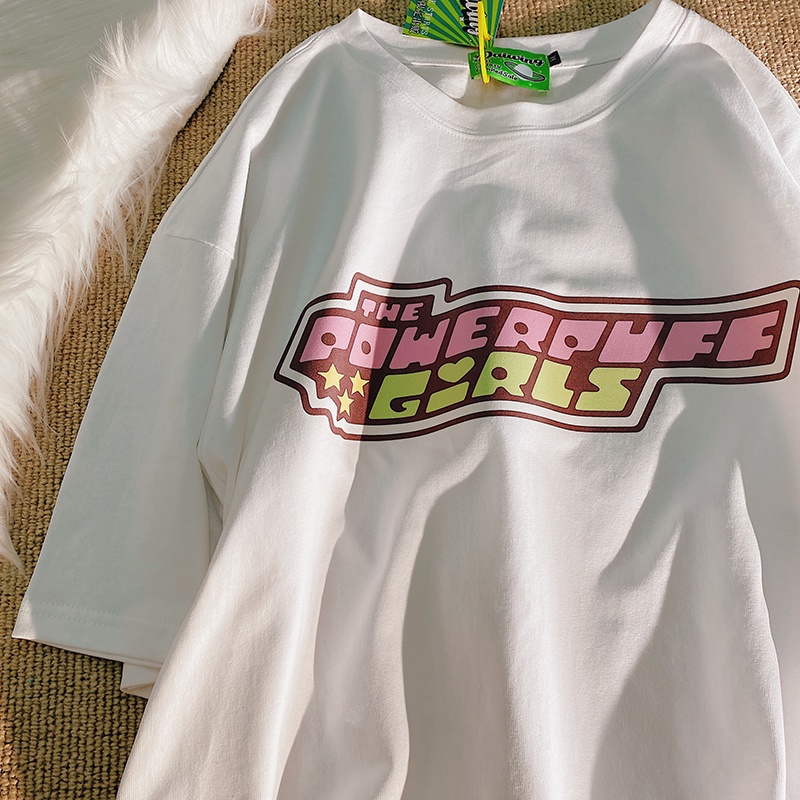 Áo thun Fashmily 100% cotton tay ngắn dáng suông in họa tiết hoạt hình phong cách harajuku Nhật Bản thời trang cho nữ