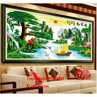 Tranh thêu chữ thập phong cảnh thuận buồm xuôi gió khổ to tuyệt đẹp