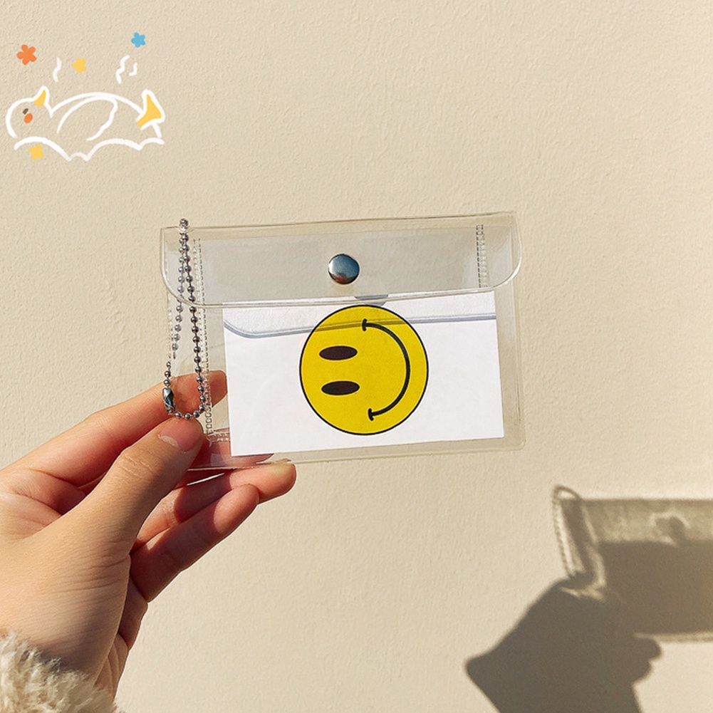 Túi nút bấm bằng PVC trong suốt cầm tay có móc khóa xích chống rách thời trang hiện đại
