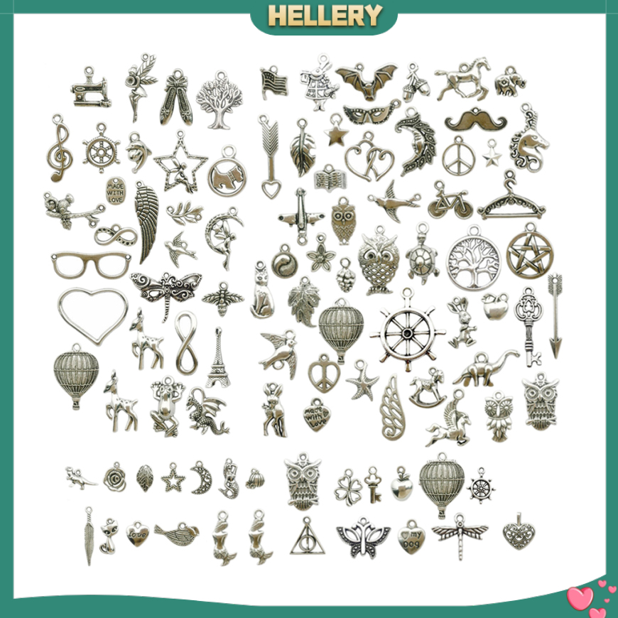 CHARMS Set 100 Mặt Dây Chuyền Xi Mạ Bạc Phong Cách Tây Tạng