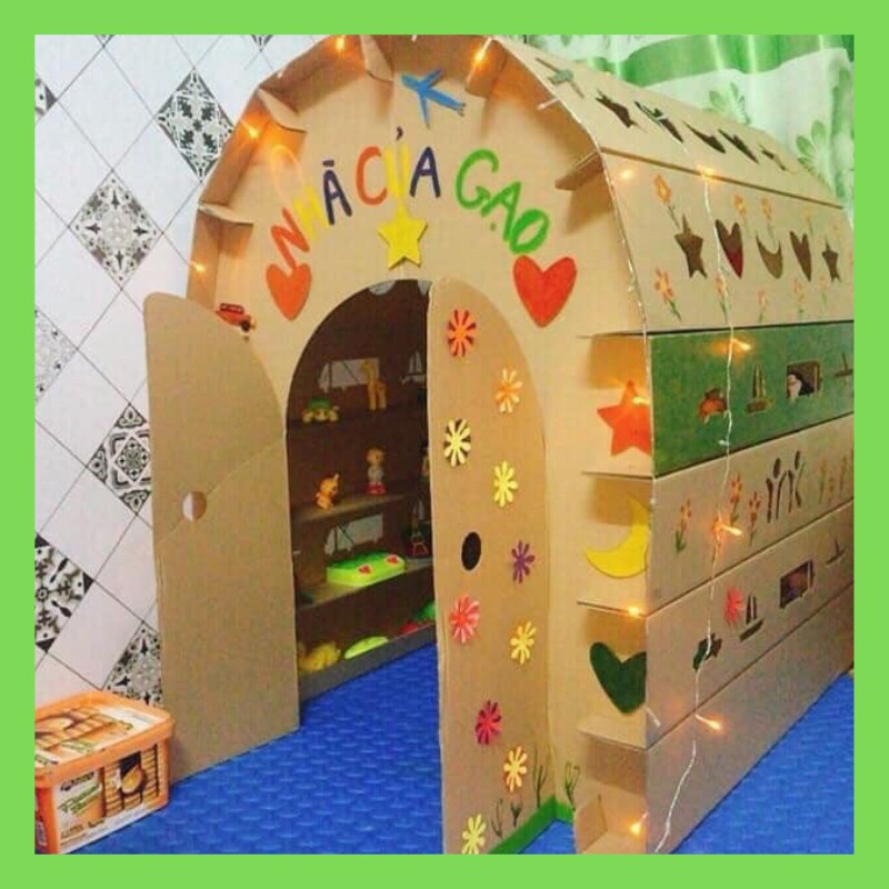 Nhà Bìa Carton lắp ghép dựng nhà phát triển trí óc cho bé bằng carton 5 lớp dày dặn