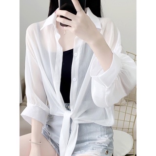 Set 2 món áo sơ mi tay dài cột eo+ 2 dây trơn