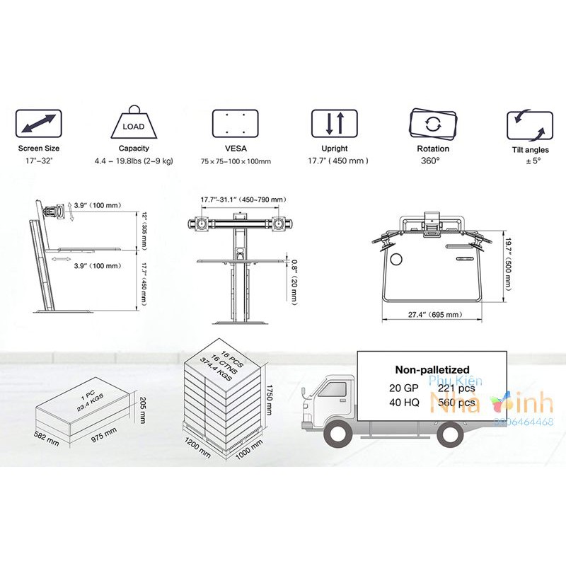 GIÁ TREO 2 MÀN HÌNH MÁY TÍNH ĐỂ BÀN HỖ TRỢ BÀN PHÍM NB-S100 | BigBuy360 - bigbuy360.vn