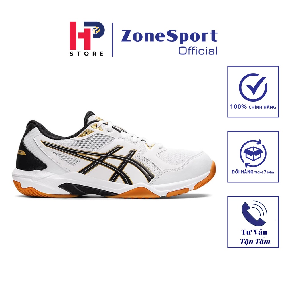 Giày Asics Rocket 10 Trắng Viền Đen - Giày Chuyên Bóng Chuyền, Cầu Lông, Tennis đệm gel hấp thụ sốc, đàn hồi, giảm chấn