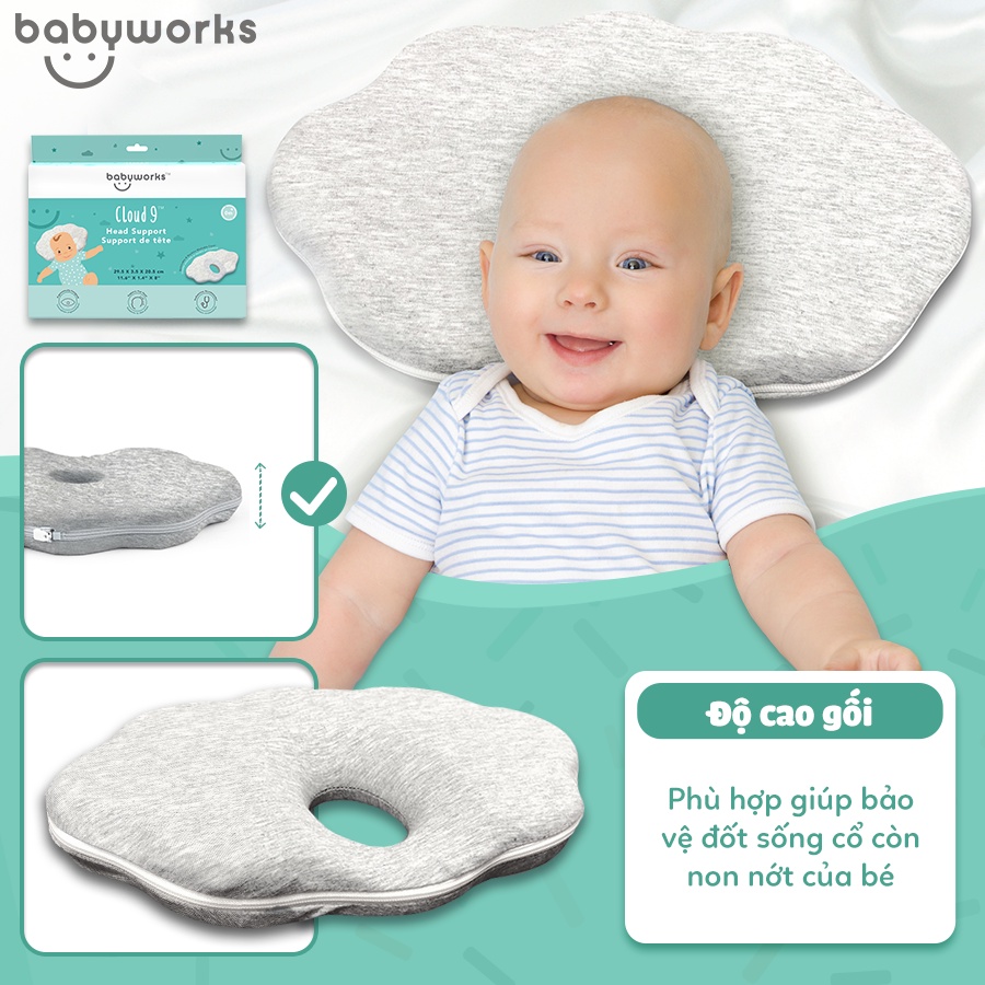Combo gối chống bẹt đầu + gối ngủ thoáng khí Babyworks