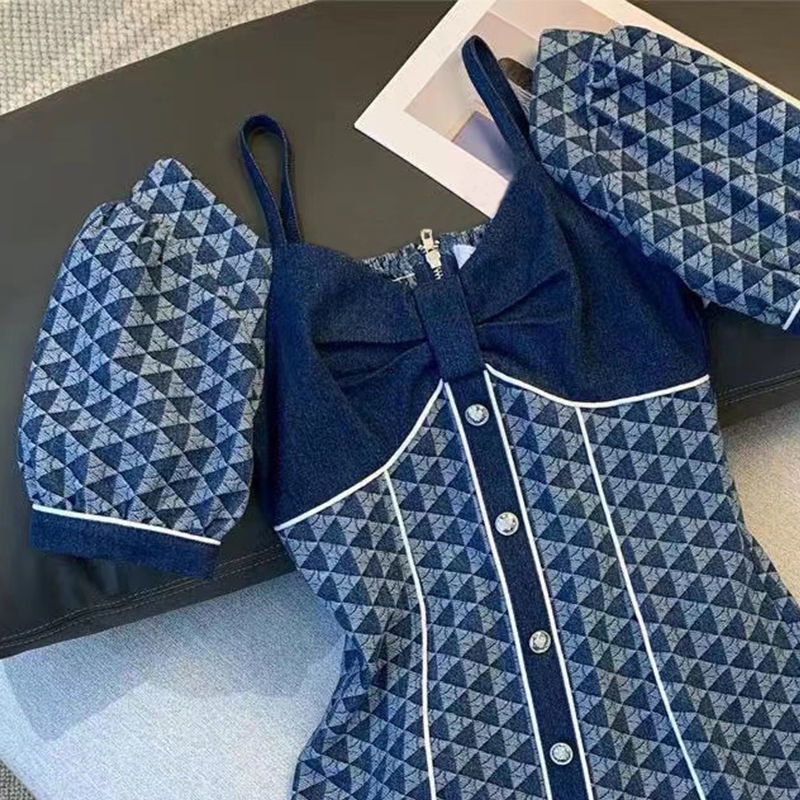 Đầm Denim Xanh Dương Phong Cách Hàn Quốc Đơn Giản Mùa Hè Kiểu Mới
