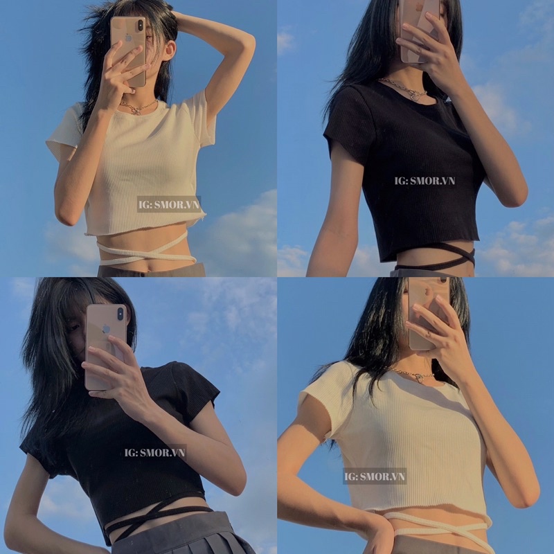 [ẢNH THẬT ĐỘC QUYỀN SMOR.VN] Áo croptop tay ngắn, đan dây eo | BigBuy360 - bigbuy360.vn