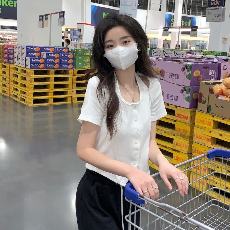 Áo kiểu COZOKC ngắn tay trễ vai ôm dáng gợi cảm dành cho nữ
