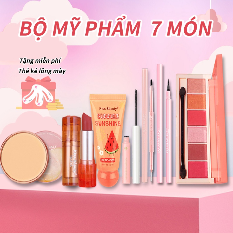 Bộ trang điểm tiện lợi 7 món set trang diem từ a đến z bộ makeup đầy đủ set trang điểm chuyên nghiệp KB-6JT-H01+KB-KH03