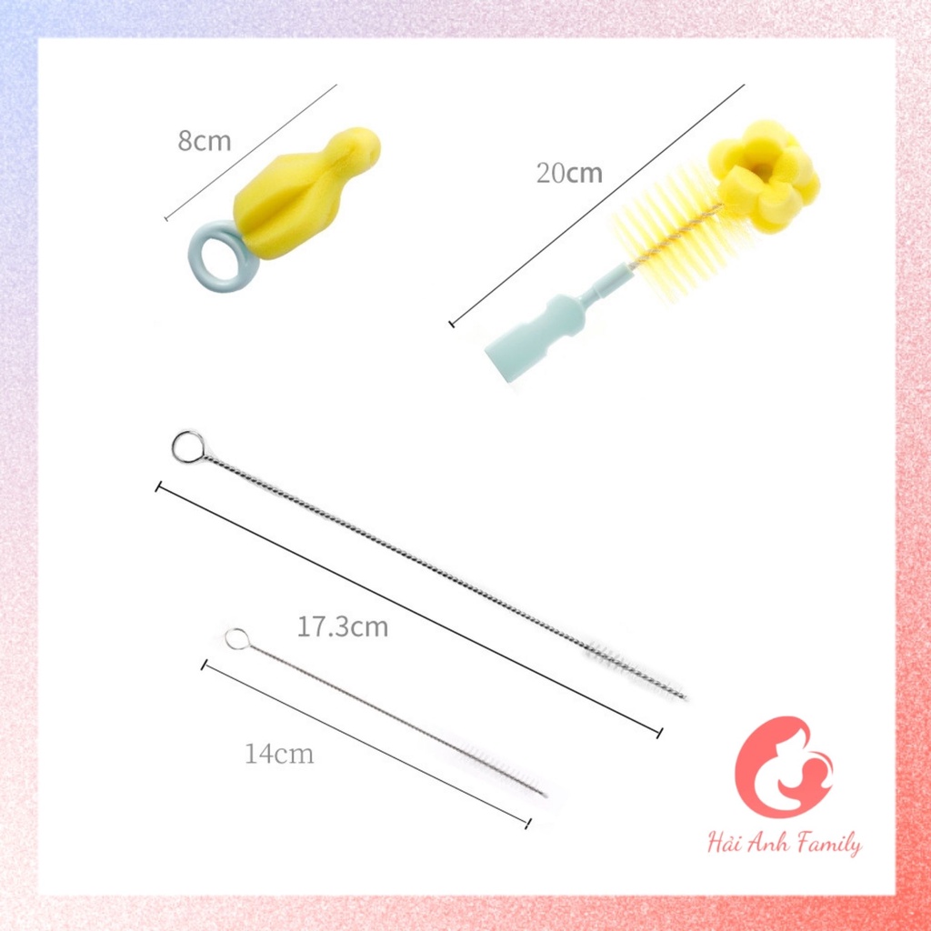 Cọ rửa bình sữa, núm ti, ống hút sữa chất liệu mút xốp 6 chi tiết Hải Anh Family