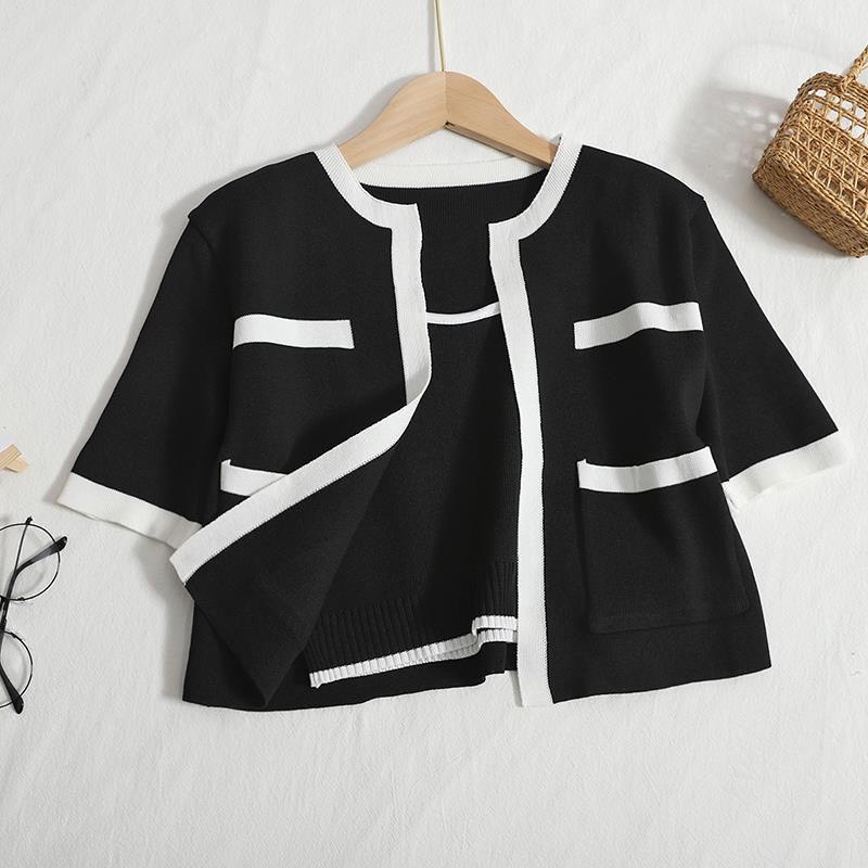 Sét áo cardigan ngắn tay kèm áo bra len tăm dệt kim cực xinh