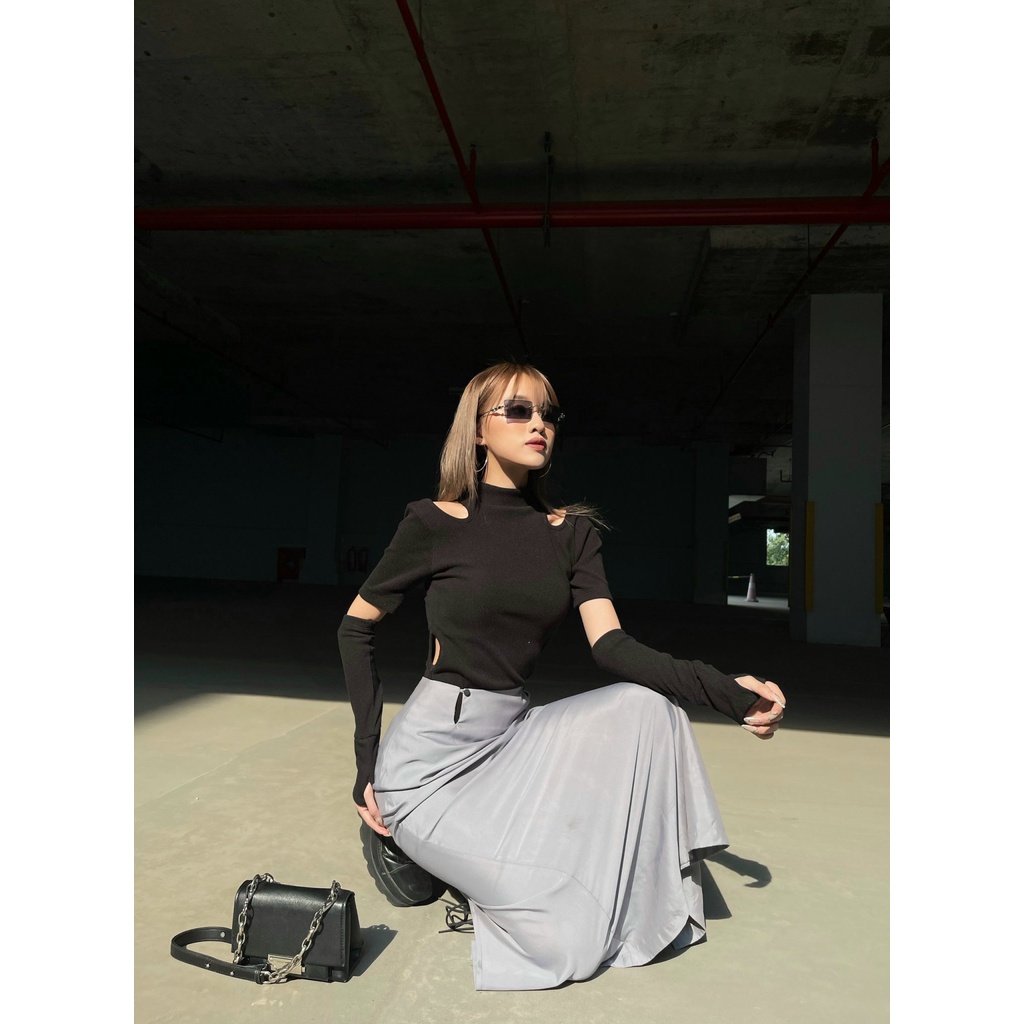 Áo Tchoose, áo thun khoét vai bodysuit dáng ôm sát kèm ống tay - T354 | BigBuy360 - bigbuy360.vn