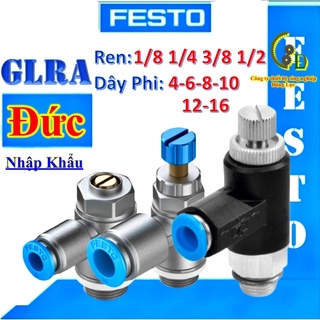 Van tiết lưu Festo điều khiển 1 chiều ống khí phi 4, 6, 8, 10, bộ điều chỉnh khí thải GRLA M5 1/8, 1/4, 3/8, 1/2 QS-D-B