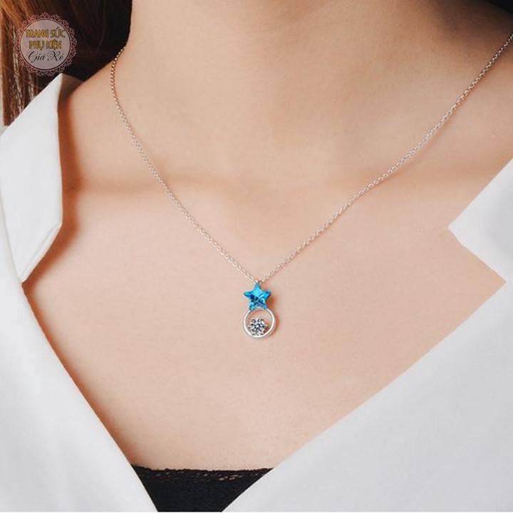 Dây chuyền nữ cách điệu sao xanh bạc ý S925 cực xinh, giá rẻ - DC86
