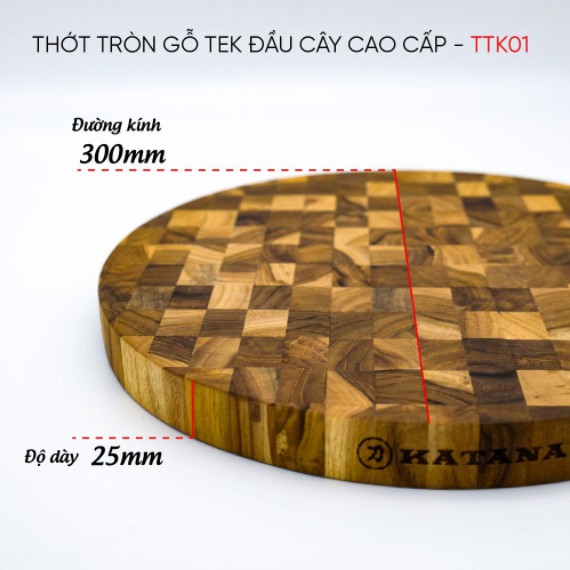 Thớt gỗ Teak KATANA hình tròn, 2 kích thước