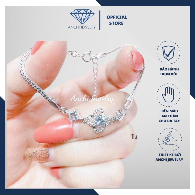 Lắc tay nữ mặt trái tim/ cỏ 4 lá bạc ta nguyên chất, Anchi jewelry
