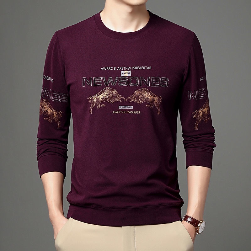 Áo Sweater lót nhung dày dặn giữ ấm thời trang cho bé◎☍Áo thun tay dài cổ tròn vải Cashmere mỏng hai mặt in họa tiết thời trang mùa thu cho nam