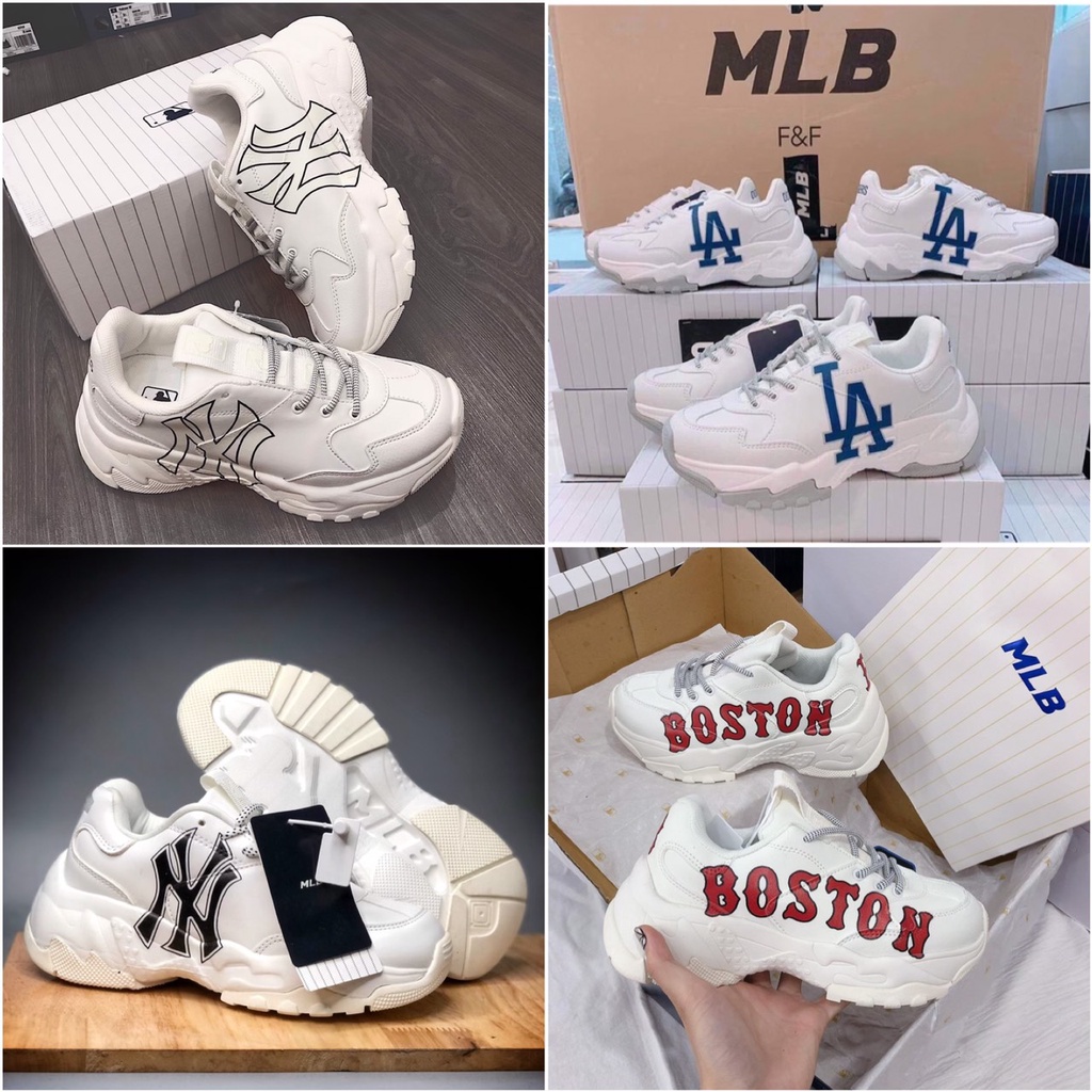 Giày thể thao MLB boston, ny đen, giày sneaker NY chữ vàng nam nữ full box bill giá rẻ