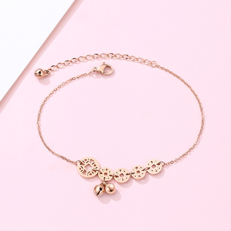 Lắc chân nữ titan đồng tiền và chuông lục lạc dễ thương style hàn quốc - namimi