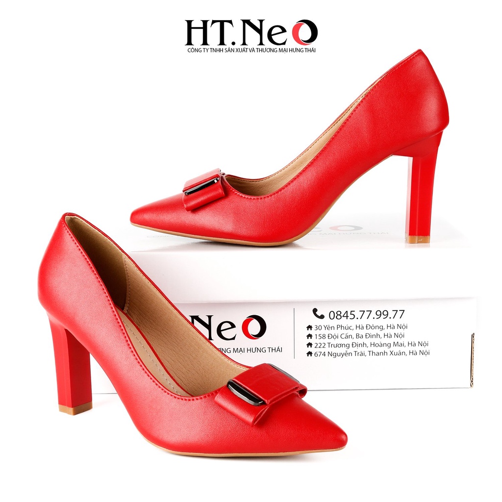 Giày cao gót HT.NEO Thiết kế da mềm mại, đế cao 9 cm, da nơ cùng khuy bắt mắt CS248