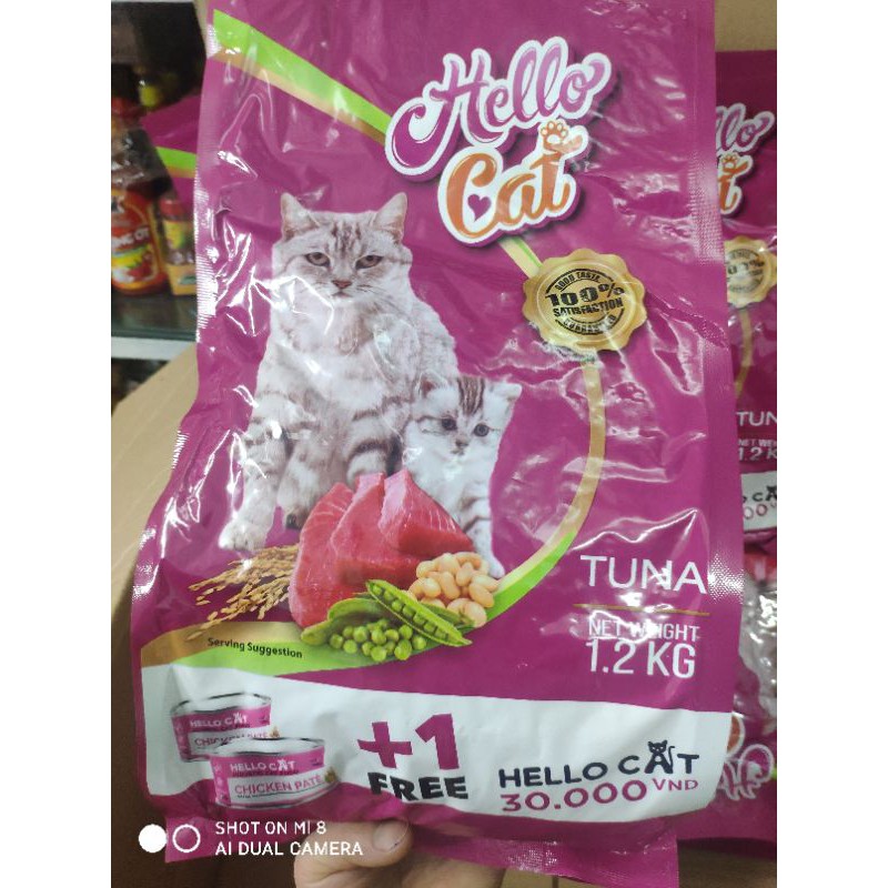 Thức ăn hạt cho mèo HelloCat vị cá ngừ túi 1.2kg tặng 1 lon pate trị giá 30k