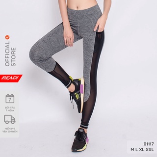 Quần tập legging nữ tập gym yoga dáng dài phối lưới READI - 01117