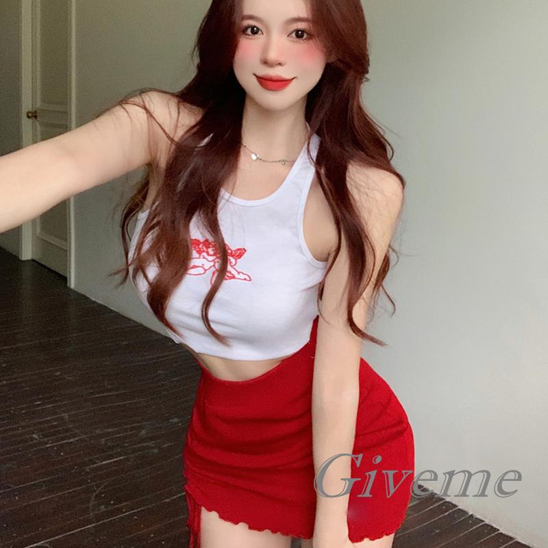 Bộ Áo Croptop Không Tay Kèm Chân Váy Dây Rút Thời Trang Mùa Hè Dành Cho Nữ